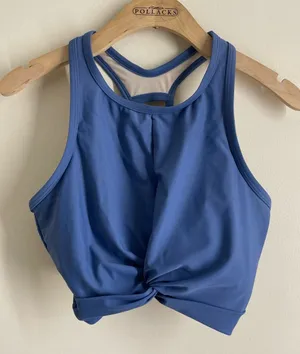 Kona Sol Twist Front High Neck Bikini Swim Top Blue Medium Racerback Padded thumbnail 1