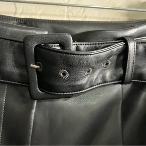 Loft Black Faux Leather High Rise Wide-Leg Belted Fleece Lined Trouser‎ Pants thumbnail 7