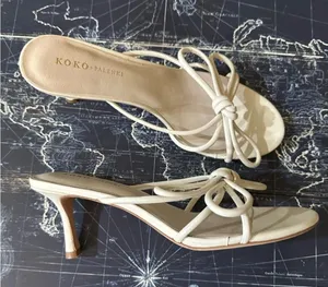 KOKO + Palenki “Barely Ice” Leather String Bow Slide Heels – Nude/Ice – Size 8 thumbnail 1