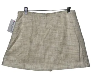 Abercrombie & Fitch White Tan Beige Tweed Zip Up Wrap A-Line Mini Skirt Size M thumbnail 2