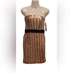 Baby Phat Womens Sz S Rose Gold Sequins Strapless Mini Dress thumbnail 2