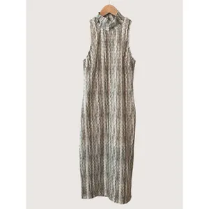 Skies Are Blue Crochet Mock Neck‎ Sleeveless Maxi Dress 96225 Beige XS NEW thumbnail 2