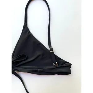 Quince Italian Knotted Bikini Swim Top Black Size Large NEW thumbnail 4