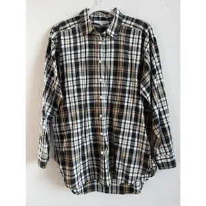 LOFT Womens M Plaid Button Front Shirt Long Sleeve Autumn Fall Cream Brown Black thumbnail 3