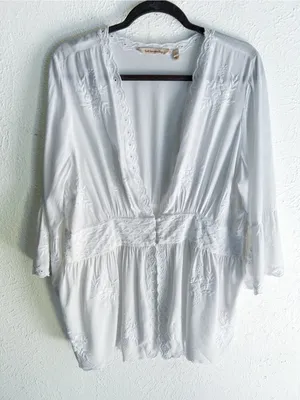 Soft Surroundings White Embroidered Open Top Cottagecore Fairycore large thumbnail 2