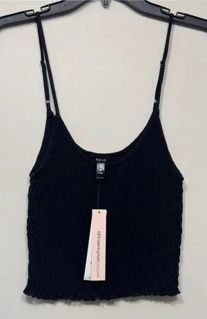 AQUA Women U-Neck Sleeveless crinkled Ruched Top, Black size small nwt thumbnail 1