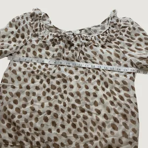 AYR Womens Ruffle Neck Abstract Animal Print Sheer Blouse Brown Cream E2047 L thumbnail 2