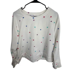 Wild Fox Colorful Heart Patterned White Long Sleeve Sweatshirt thumbnail 1