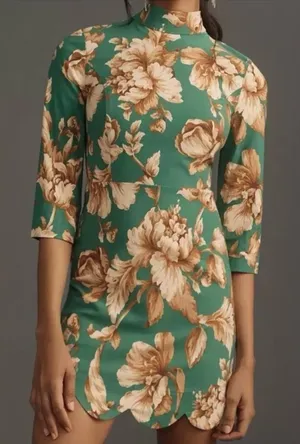 Maeve By Anthropologie Green and Tan Floral Tunic thumbnail 1