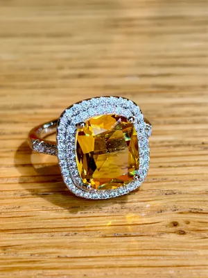 Brand New Silver Tone Fancy Giant Elongated Cushion Imitation Citrine Halo Style Engagement Ring In 7 thumbnail 5