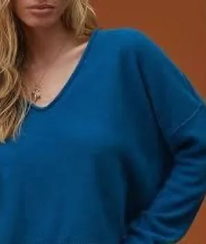 Pilcro Anthropologie Royal Blue 100% Cashmere V-Neck Sweater XL thumbnail 1