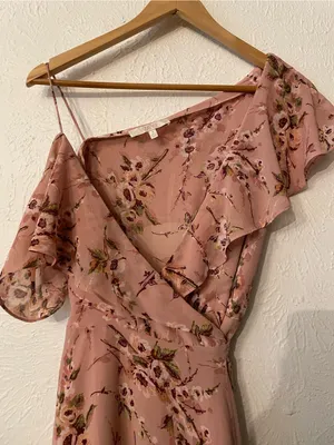 Wayf Pink Floral Ruffle Midi Wrapped Dress Small thumbnail 5