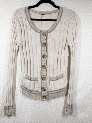 Free People Cream Tan Walk In The Park Knit Angora Blend Button Up Cardigan thumbnail 2