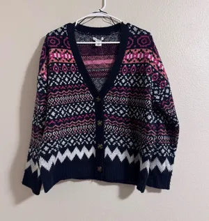 NWT cupcakes & cashmere Navy, Pink and White Fair Isle Button Cardigan thumbnail 1