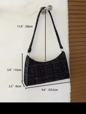 NWOT Classic Black Tweed / shiny thread Shoulder Bag - Elegant Everyday Purse thumbnail 5