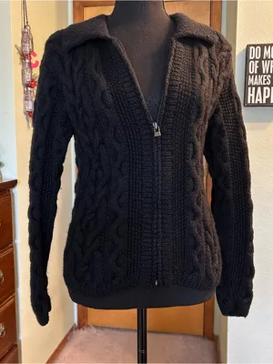 Preview International vintage wool heavy cable knit zip up cardigan sweater S thumbnail 1