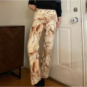 Zara Funky Marbled Flare Jeans Size 26‎ Cream Brown thumbnail 3