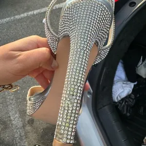 Y2K Silver Steve Madden diamond open toe high heels with sparkles, diamond strap thumbnail 2