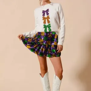 SO‎ ME Mardi Gras Checker Sequins Mini Skirt Size L thumbnail 4