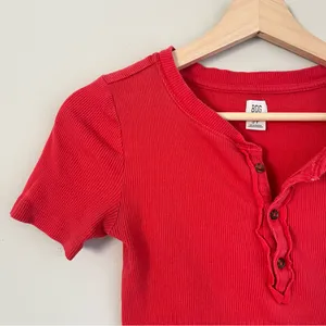 BDG Red Harvey Henley Tshirt Crop Top Size Small thumbnail 3