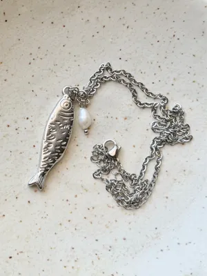 Handmade stainless steel fish boho funky chic necklace🌀🐟 thumbnail 3