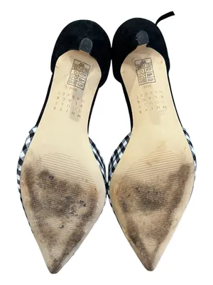 White House Black Market Gianna Gingham Ankle Strap Pumps 8.5 Black White thumbnail 6