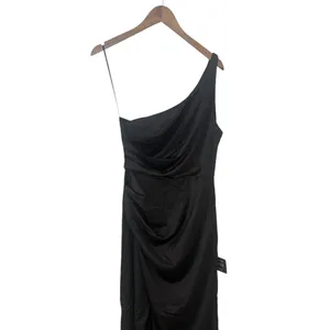 Lulus Dreaming of Elegance Black Satin One-Shoulder Maxi Dress size M NWT thumbnail 6
