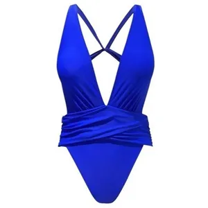 NEW Cupshe Plunge Neck High Leg One Piece Swimsuit Tropical Resort Coastal S thumbnail 2