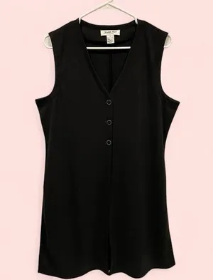 Vintage 80’s oversized flowy vest contrast 3-buttons Judith Hart black thumbnail 2