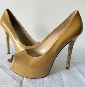 Enzo Angiolini Mustard/Beige Patent Peep Toe Stilettos thumbnail 1