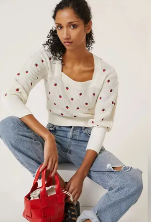 Anthropologie Maeve Embroidered Sweater Top thumbnail 2