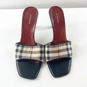 Burberry Vintage Nova Check Square Toe Plaid Slide Mule Kitten Heel Sandals 8 thumbnail 2