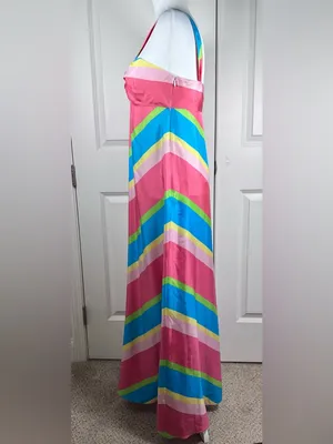 Lilly Pulitzer Melissa Silk Maxi Dress Chevron Resort Cruise Halter Palm Beach 4 thumbnail 5