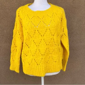 Sleeping on Snow (Anthro) Yellow Crochet Alpaca Sweater Size S thumbnail 3