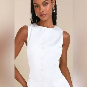 NEW Lulus Sophisticated Icon White Satin Button-Up Mini Dress With Pockets Sz XL thumbnail 7