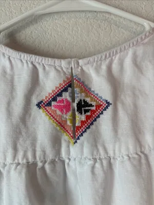 Joules White Sleeveless Dress with Multicolor Embroidered Yoke linen/cotton thumbnail 6