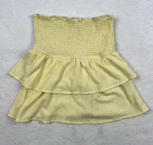 Madden Girl Strapless Ruffle Top Women’s XL Butter Yellow Smocked Tiered thumbnail 1