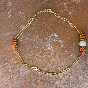 Free People South African artisan gold beaded necklace Can be worn as 2 bracelets or a necklace thumbnail 2