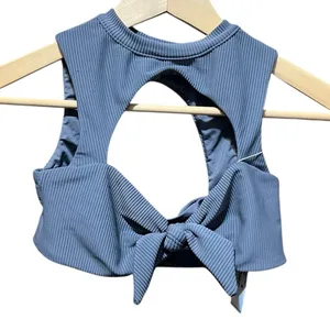 Frankies Bikinis NWT Gray Ronnie‎ Ribbed Neck Tie Top Size Small thumbnail 5
