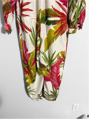 Farm Rio Spring Forest Tropical Vacation Linen Blend Jumpsuit thumbnail 5