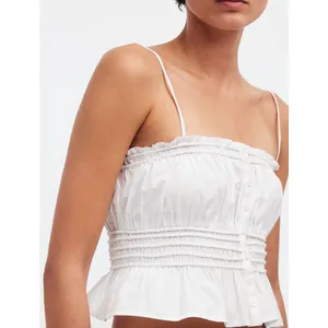 Madewell Smocked Button Front Top Poplin Cotton Eyelet White Stretch Medium NWT thumbnail 6