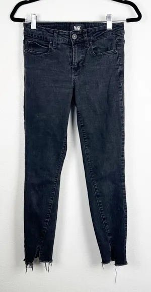 Paige Skinny‎ Jeans Black Raw Hem Sz 26 thumbnail 1