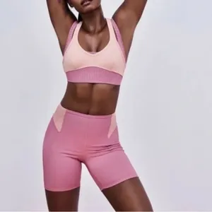 For Love and Lemons Dani Mauve Pink Biker Athletic Ribbed Shorts Workout NWT v6x thumbnail 2
