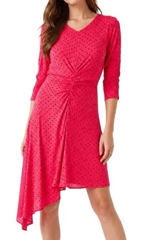 Zara Hot Pink Ruched Polka Dot Dress Fuchsia Black NWOT Small thumbnail 1
