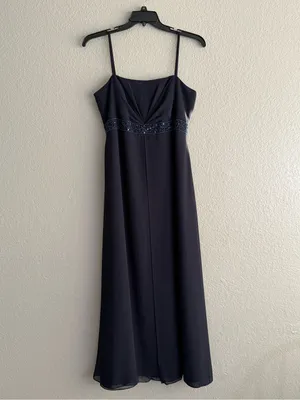 Michaelangelo Navy Beaded Empire Waist Formal Maxi Gown Size 14 thumbnail 6