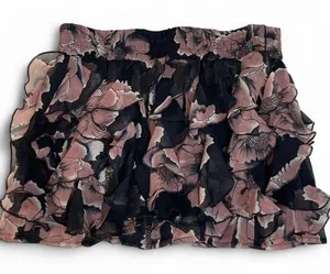 Wet Seal Black and Pink Floral Ruffled Mini Skirt with Shorts Size L thumbnail 1