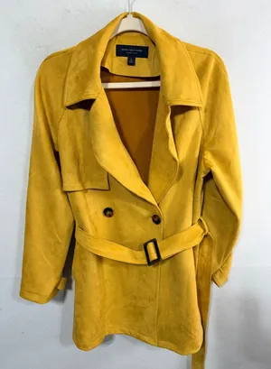 Marc New York Trench Coat Faux Suede Belted Double Breasted M Mustard Yellow thumbnail 1