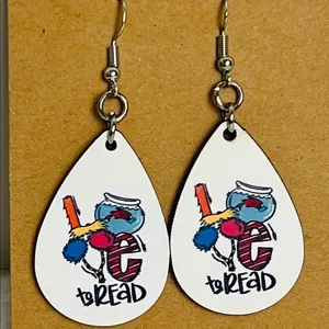 COPY - Dr. Seuss, Love To Read, Teardrop Dangle Pierced Earrings thumbnail 1