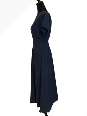 Faherty Navy Blue Midi Dress with Smocked Waist, Size XS thumbnail 4