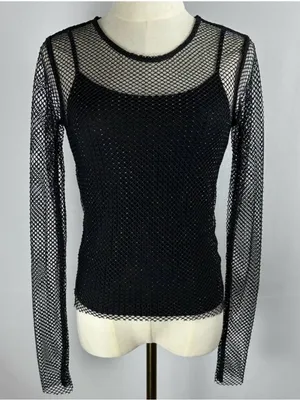 Rachel Zoe Black Sparkle Fishnet Overlay Top thumbnail 1